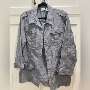 Vintage Chicos Jacket Military Linen Blend Grey SZ 3 Minimalist look size xl EUC